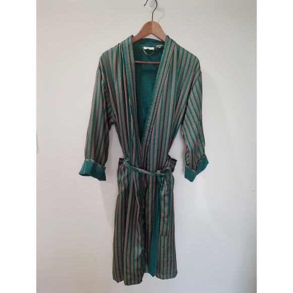 Victoria's Secret Vintage Gold Label Green Red Striped Robe - Picture 1 of 4